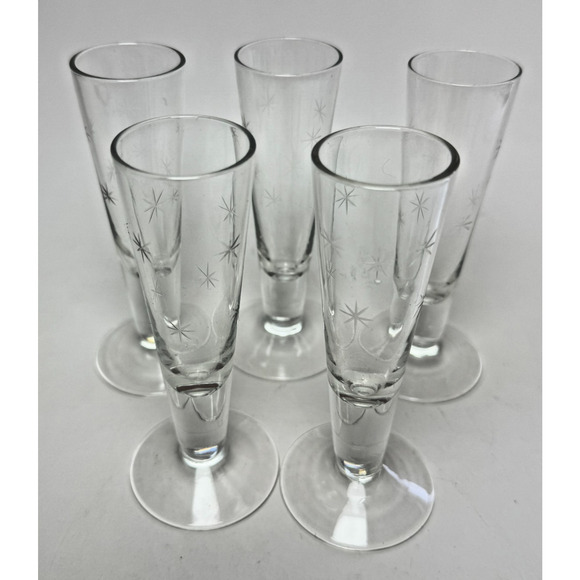 5 Vintage MCM Atomic Schnapps Cordial Glasses Star Dust C G Quartzex Crystal 50s - Picture 1 of 5